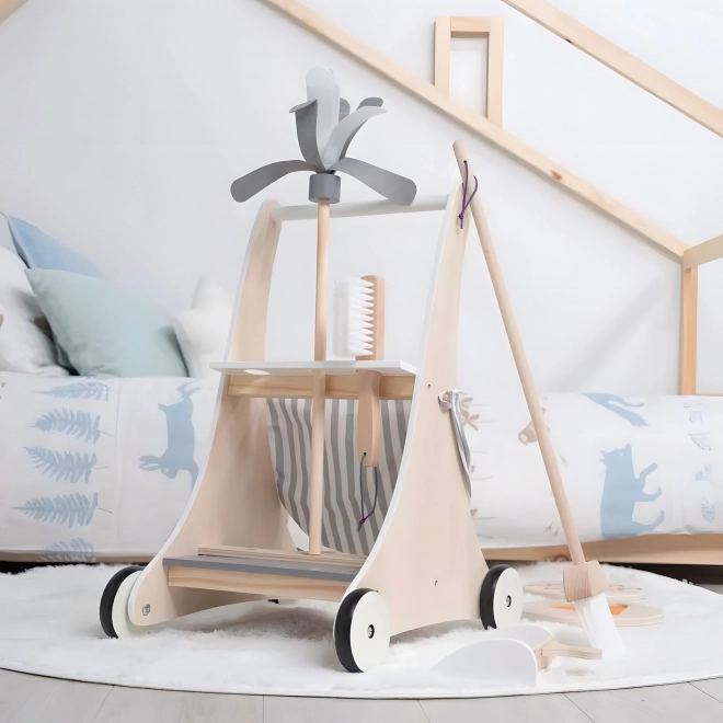 Drewniany wózek do sprzątania beżowy ECOTOYS