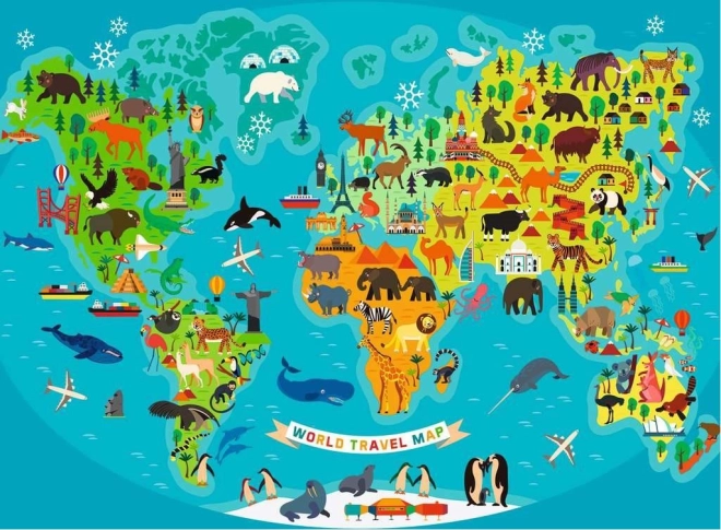 Puzzle Mapa świata dzikich zwierząt XXL