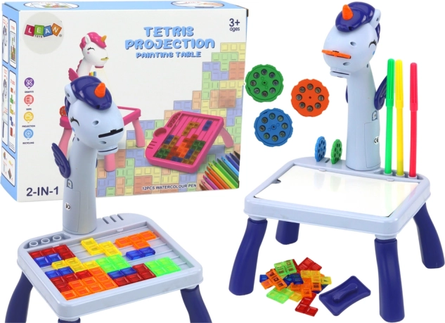Mini projektor i stolik 2w1 jednorożec niebieski