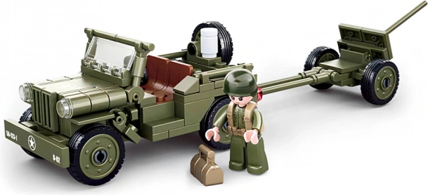 sluban army ww2 aliancki jeep z działem przeciwlotniczym – klocki konstrukcyjne