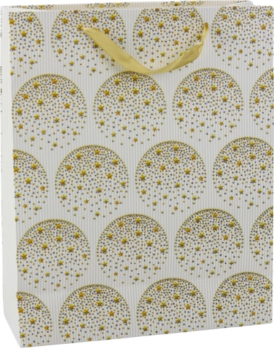 Torebka prezentowa ze złotymi gwiazdkami, biała, 32 × 26 × 12 cm