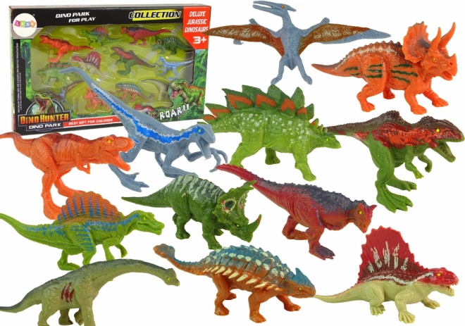 Zestaw figurek dinozaurów, 12 szt. – kolorowe gumowe zabawki