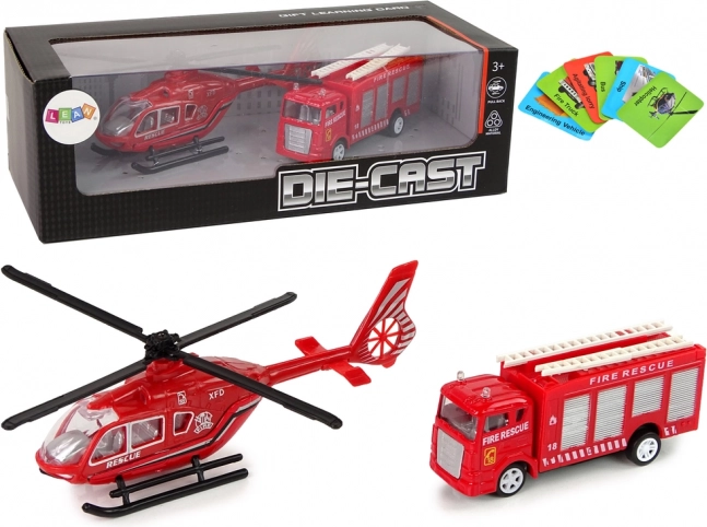 Strażackie autka z helikopterem czerwone
