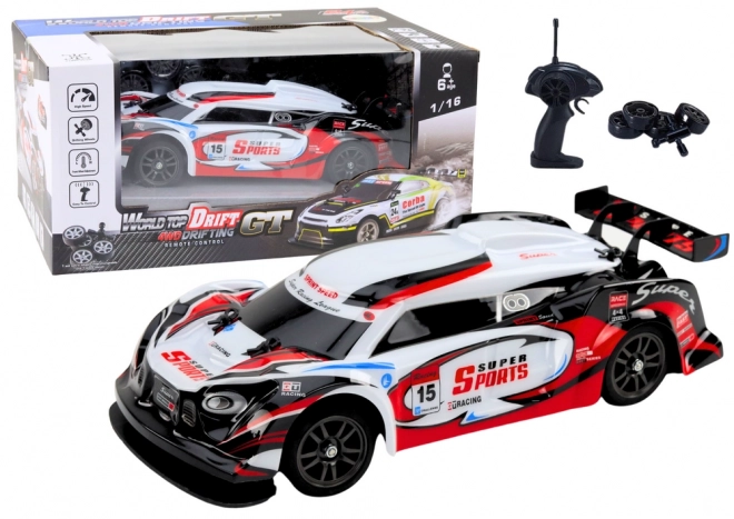 RC samochód wyścigowy 1:16 Drift z wymiennymi kołami czerwono-biały