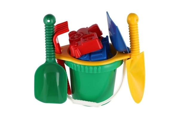 Wiaderko z sitkiem łopatka kupiecka łopatka grabki plastik w siatce 20x28x12cm 12m+