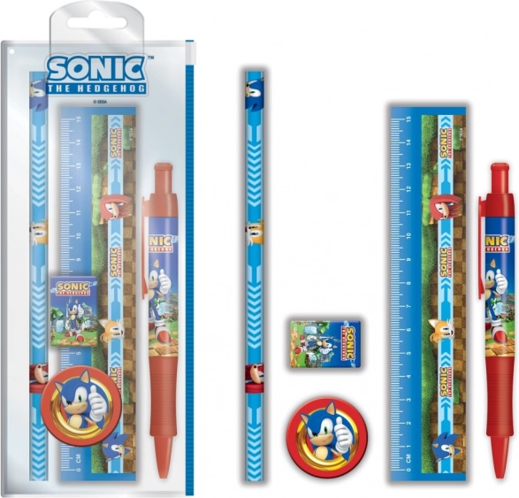 Zestaw szkolny SONIC – linijka, długopis, gumka, ołówek i temperówka