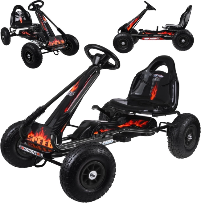Dziecięcy gokart na pedały z regulowanym siedzeniem i pompowanymi kołami – czarny