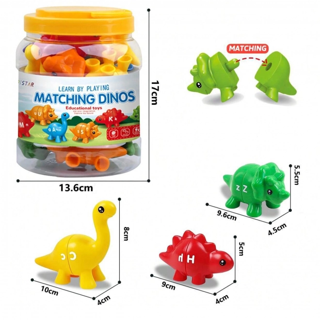 WOOPIE zestaw Montessori figurki dinozaurów do układania z nauką kolorów i liter Dopasuj Literki 13 szt.