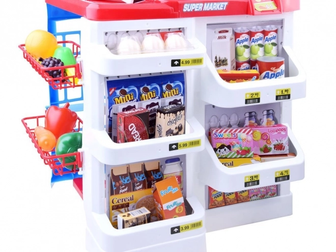 Dziecięcy supermarket z kasą i skanerem