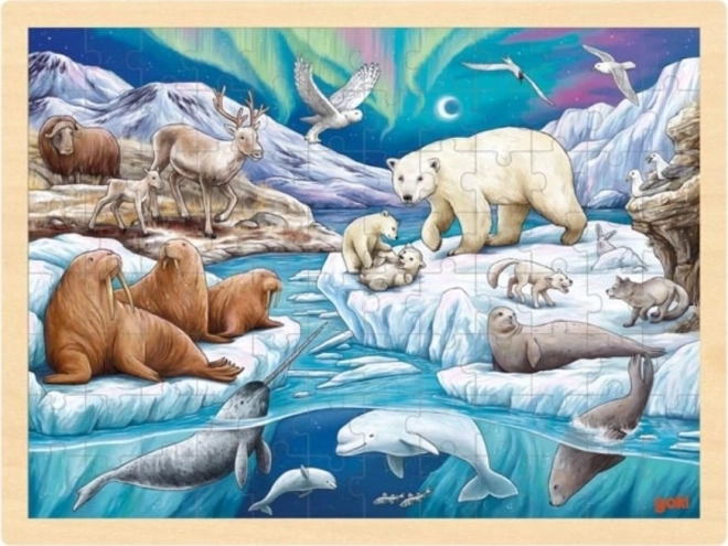 Drewniane puzzle Polarna noc 96 elementów GOKI