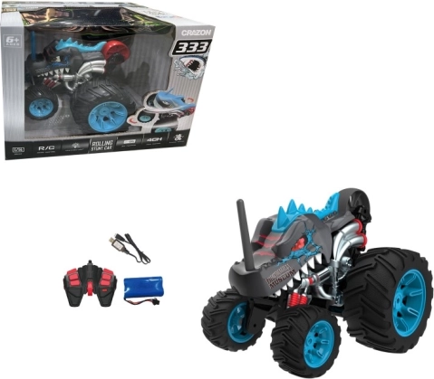 Czarne kaskaderskie auto RC z pięcioma kołami