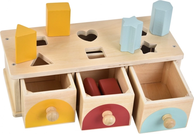 Drewniane sortowanie kształtów z szufladkami 2Kids Toys