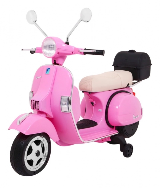 Elektryczny dziecięcy skuter Vespa różowy z kółkami pomocniczymi