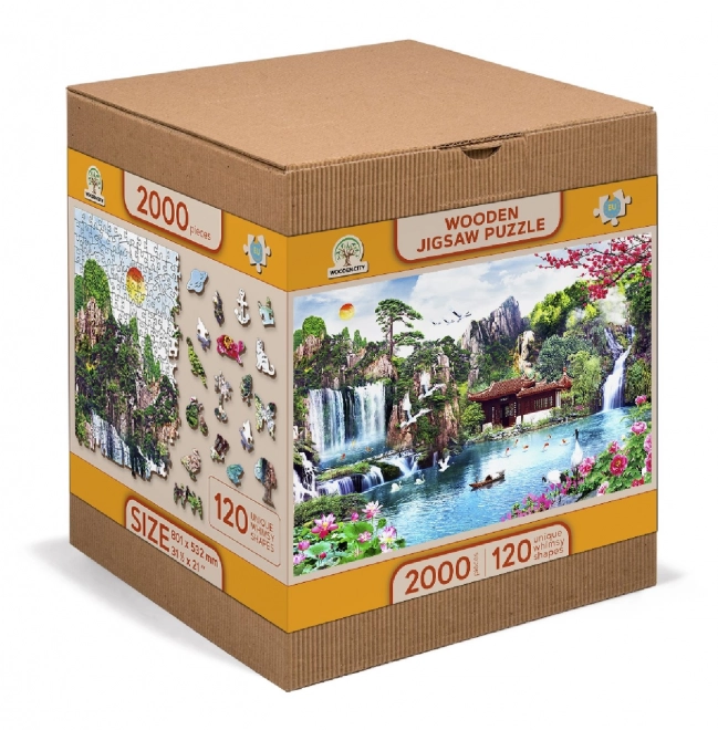 Drewniane puzzle Wodospady w japońskim ogrodzie