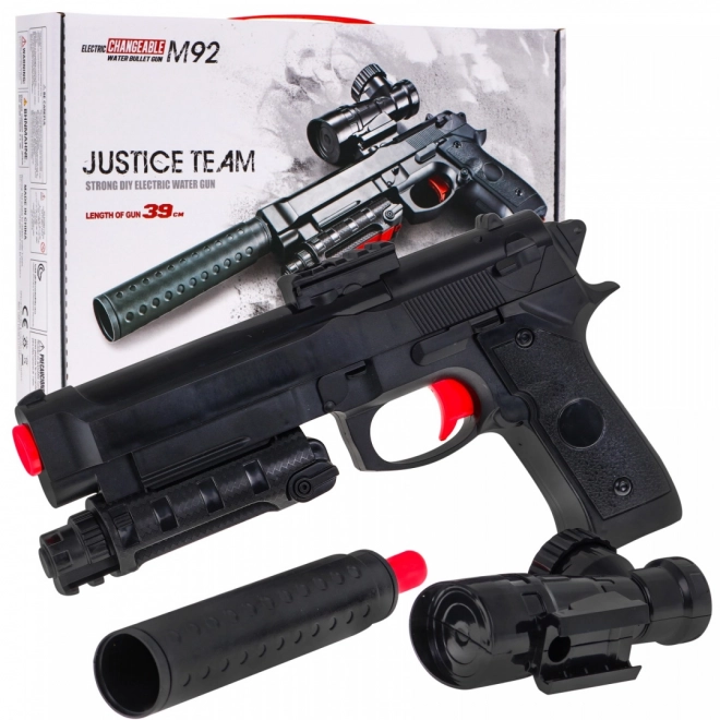 Zabawka pistolet dla dzieci 6+ z akcesoriami M92 z tłumikiem i celownikiem