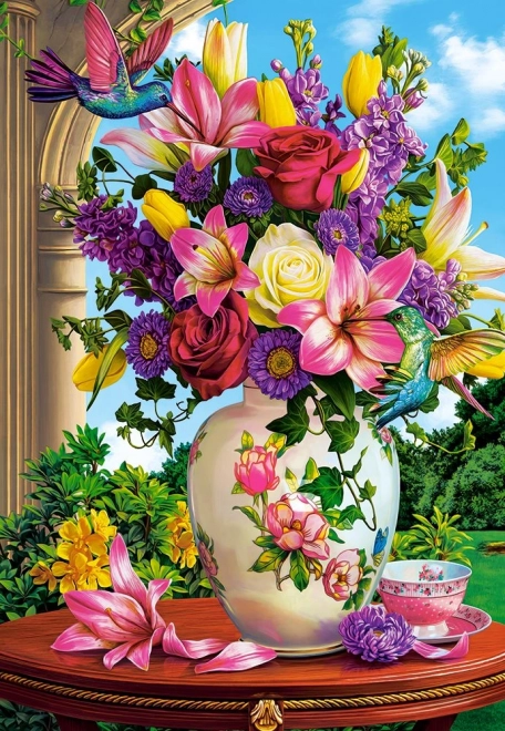 Puzzle 1500 elementów Waza z kwiatami – Kolibry