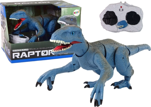 Zdalnie sterowany dinozaur Velociraptor niebieski