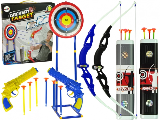 Zestaw strzelecki Łuk Tarcza na stojaku 134 cm Kołczan Pistolet
