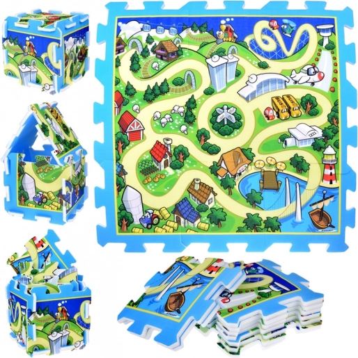 Piankowe puzzle miasto – ulice, dziecięca mata do zabawy 93 × 93 cm