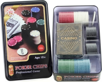 Zestaw pokerowy w metalowym pudełku