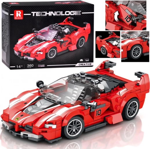 Techniczne klocki – czerwony sportowy kabriolet, 360 elementów