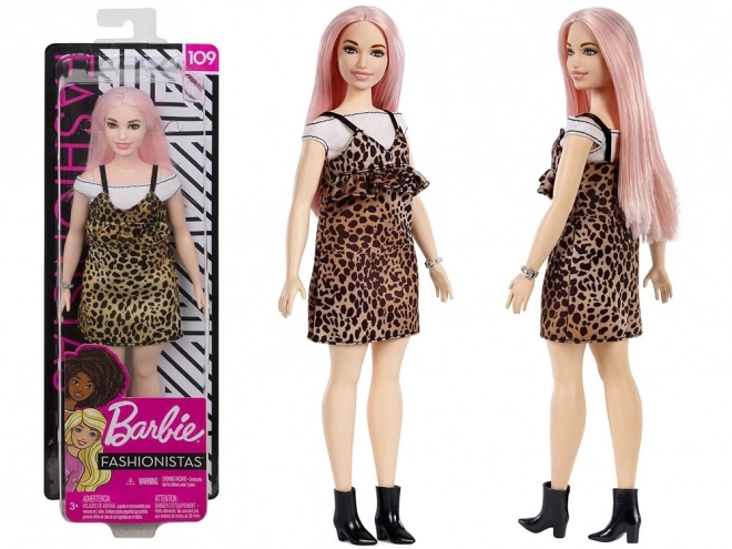 Barbie Fashionistas lalka z różowymi włosami i sukienką w panterkę