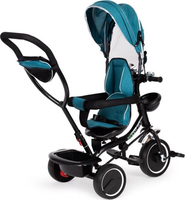 ECOTOYS Trójkołowy rowerek z daszkiem i prowadzącą rurką niebieskozielony