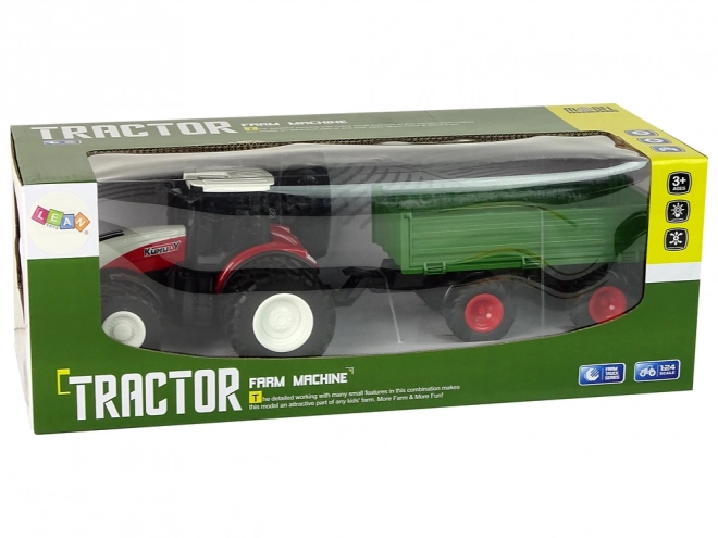 Zdalnie sterowany traktor z przyczepą 1:24 czerwono-zielony