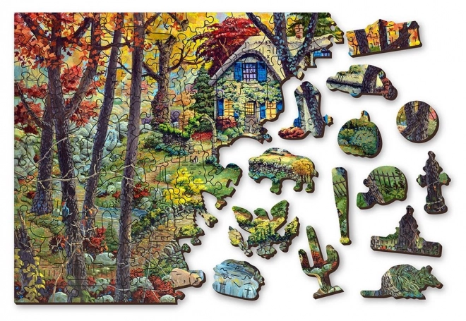 Drewniane puzzle domek w lesie 2w1