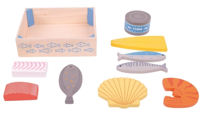 Drewniane owoce morza w pudełku Bigjigs Toys