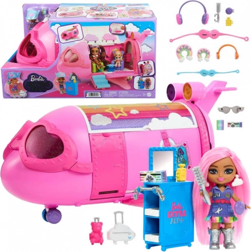 Różowy tęczowy samolot BARBIE Extra Fly Minis z pilotką
