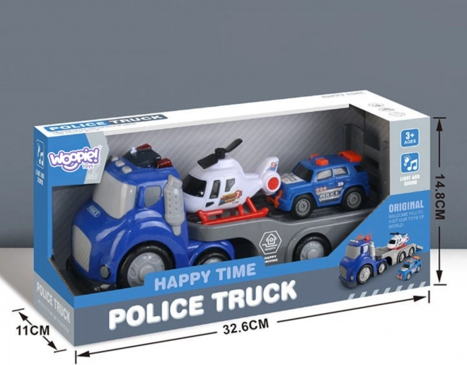 Woopie Niebieska Naczepa Policyjna City Truck z Efektami Świetlnymi i Dźwiękowymi