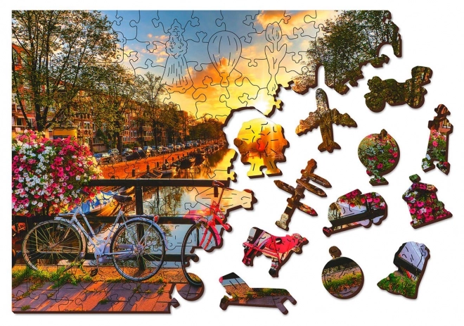 Drewniane puzzle Rowery w Amsterdamie 2w1