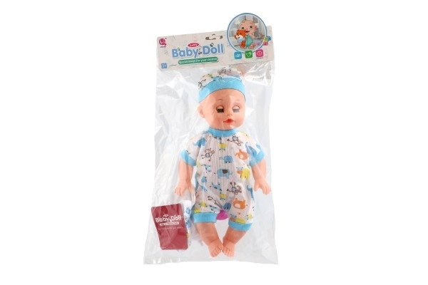 Lalka niemowlę plastykowe 32cm solidne ciało pijąca, sikająca na baterie z dźwiękiem z akcesoriami w worku
