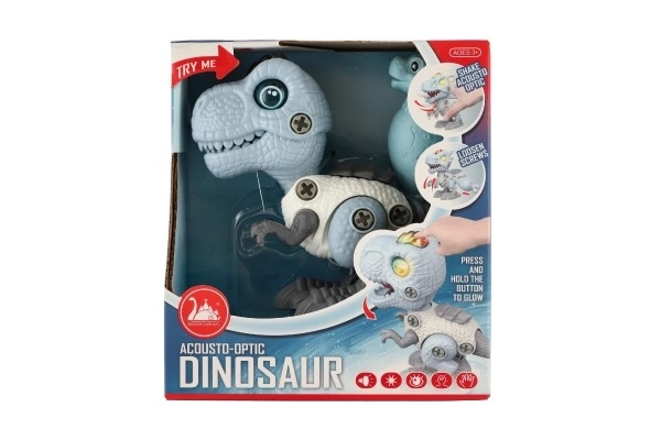 Dinozaur plastikowy do składania 12cm z wkrętakiem na baterie z światłem i dźwiękiem w pudełku 15x16x7cm