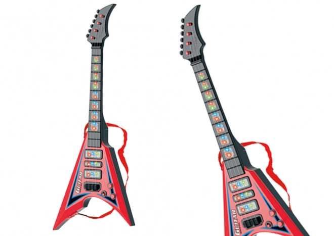 Dziecięca elektryczna gitara z melodiami i efektami świetlnymi czerwona