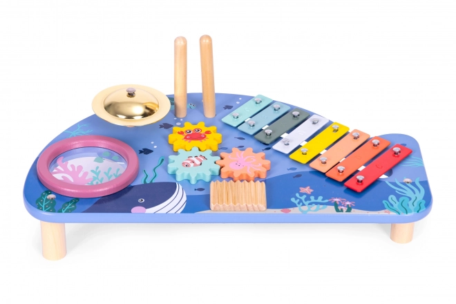 Stoliczek muzyczny z ksylofonem, talerzami, tamburynem i grzechotką świat morski ECOTOYS