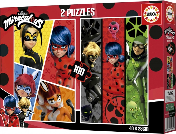 Puzzle dla dzieci EDUCA – BIEDRONKA I CZARNY KOT 2×100 elementów