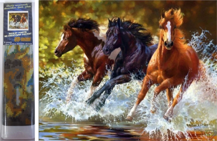 Diamentowe malowanie – konie w rzece 30 × 40 cm