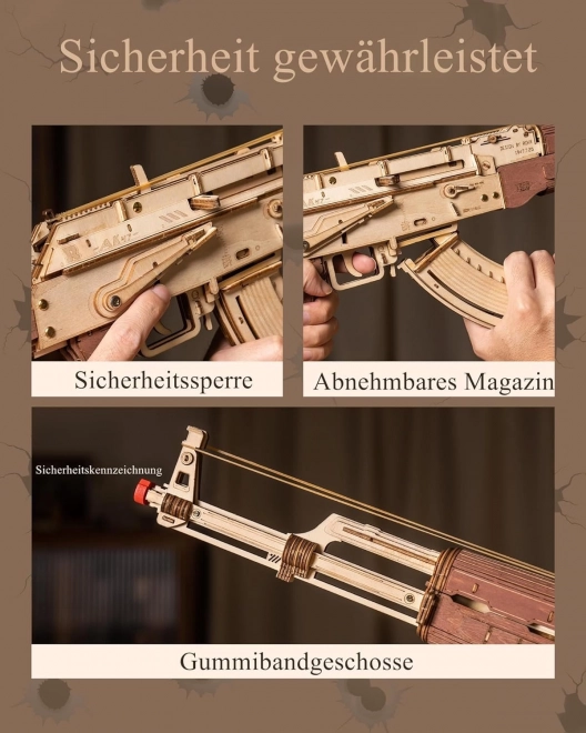 RoboTime 3D Drewniane mechaniczne puzzle Karabin szturmowy AK-47