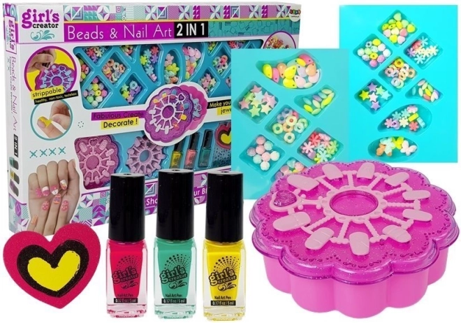 Dziewczęcy kreatywny zestaw do tworzenia biżuterii i nail art 2 w 1