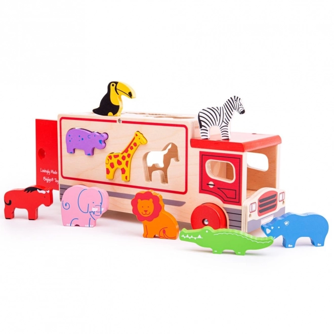 Bigjigs Toys Drewniane auto z safari zwierzakami