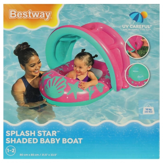BESTWAY 34091 Dziecięcy dmuchany ponton z siedzeniem i daszkiem różowy 1-2 lata 18 kg