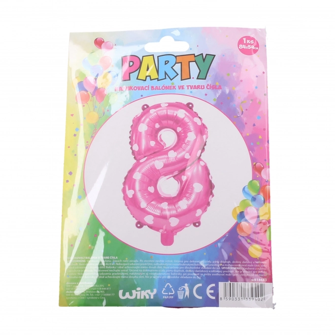 Różowy balon dmuchany z serduszkami - numer 8