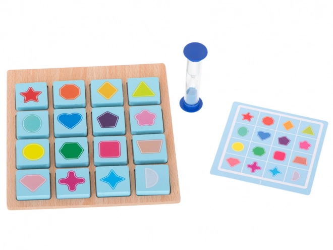 Puzzle drewniane pexeso gra stołowa owoce i kształty