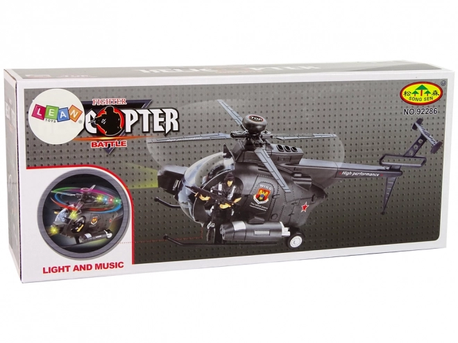 Wojskowy helikopter ze skrzydłami i efektami świetlnymi na baterie