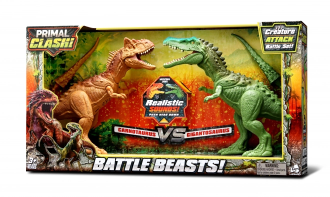 Primal Clash! Zestaw bitwy dinozaurów Carnotaurus VS Gigantosaurus 21 cm