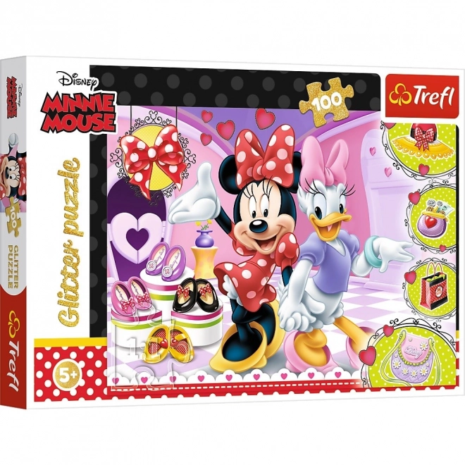 Puzzle 100 elementów Minnie i Brokat