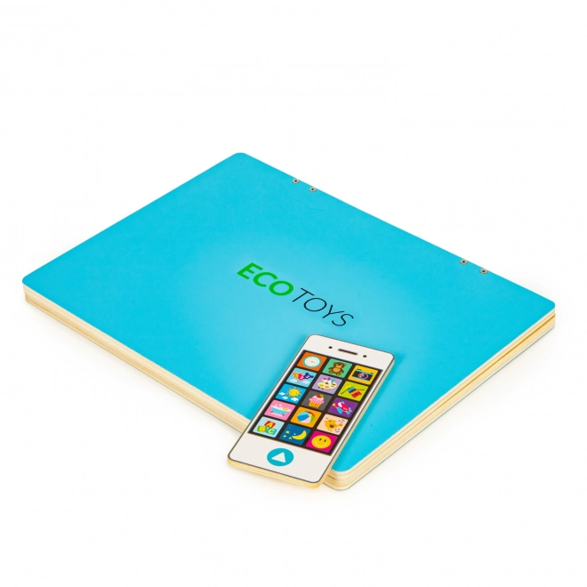 ECOTOYS Drewniany notebook z magnetycznym monitorem - niebieski