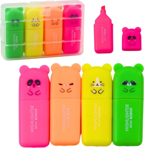 Zestaw mini zakreślaczy Miśki w plastikowym etui, 5 szt.